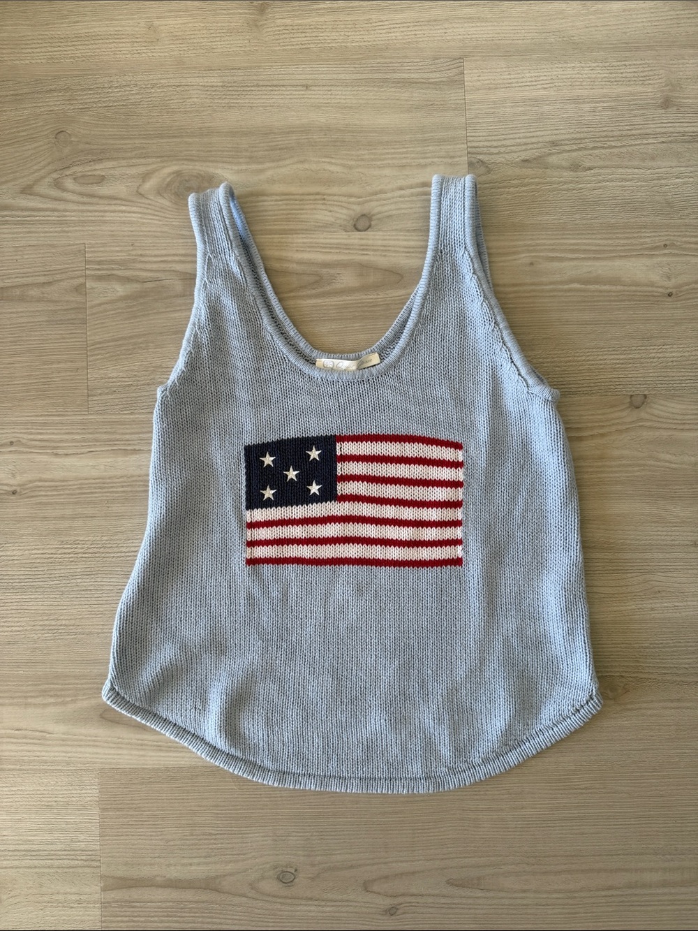 Quiet Storm Light Blue Knit Tank with Flag Motif